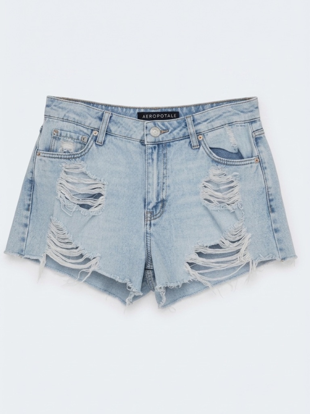 Aeropostale High-Rise Distressed Denim Shorty Shorts Light Wash Blue Woman’s 8
